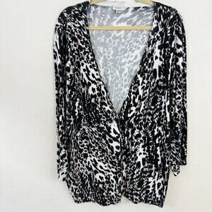 Avenue Women's Knit Open Cardigan Rayon  Black Ivory Size 18/20